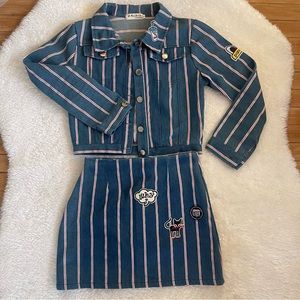 Cute denim patchwork crop jacket and skirt set